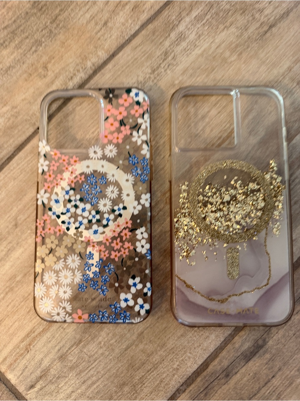 Case-Mate Clear Floral & Gold Glitter iPhone Case - Pink/Blue/Gold